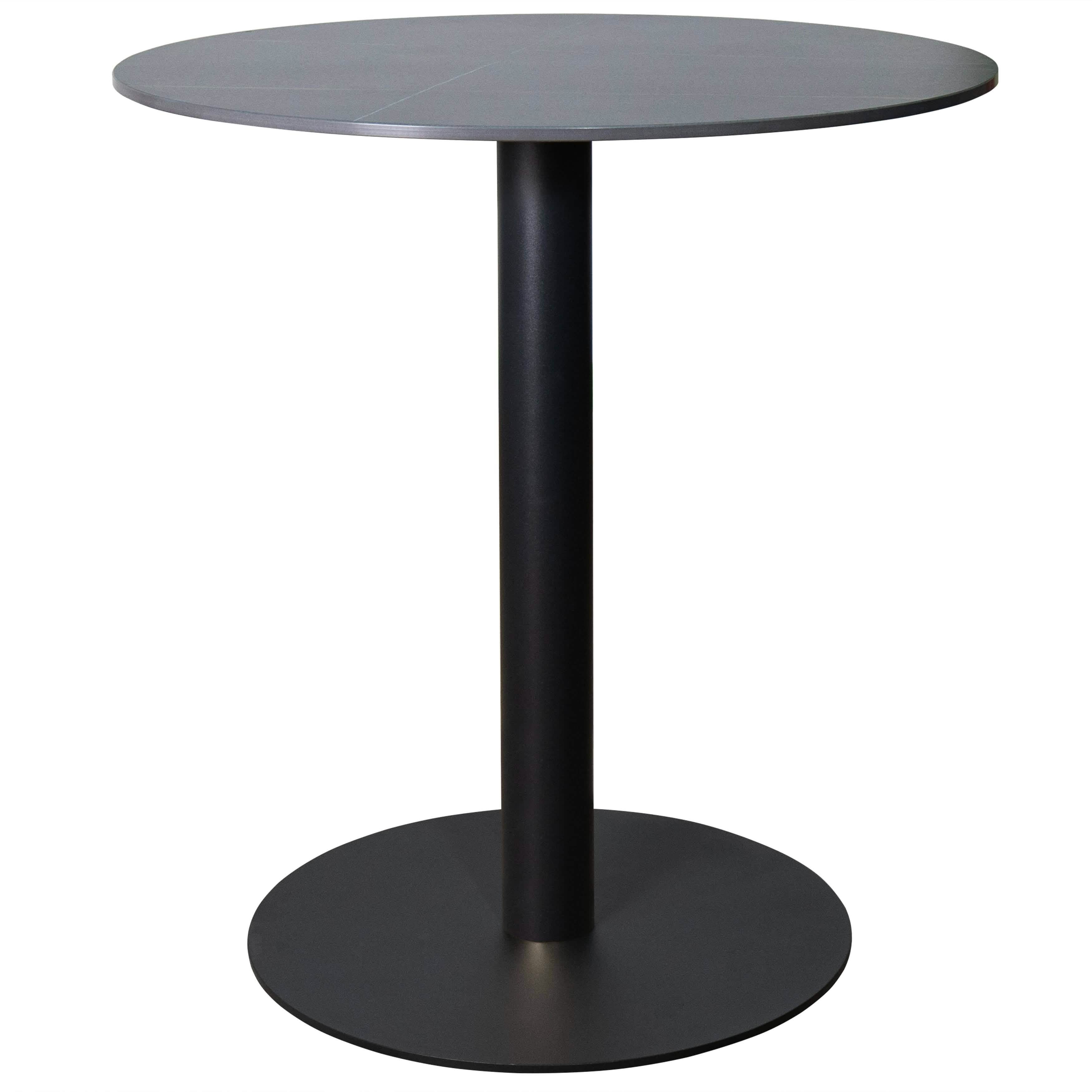 LeisureMod Vail Round Dining Table 36" Wide with Sintered Stone Top and Powder-Coated Round ...