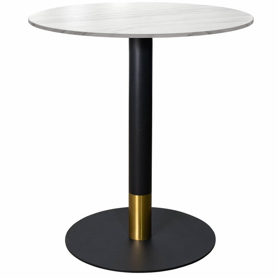 LeisureMod Vail Round Dining Table 36" Wide with Sintered Stone Top and Powder-Coated Round Steel Black/Gold Base Kitchen Table, Seats 2-3 Person for Modern Home,