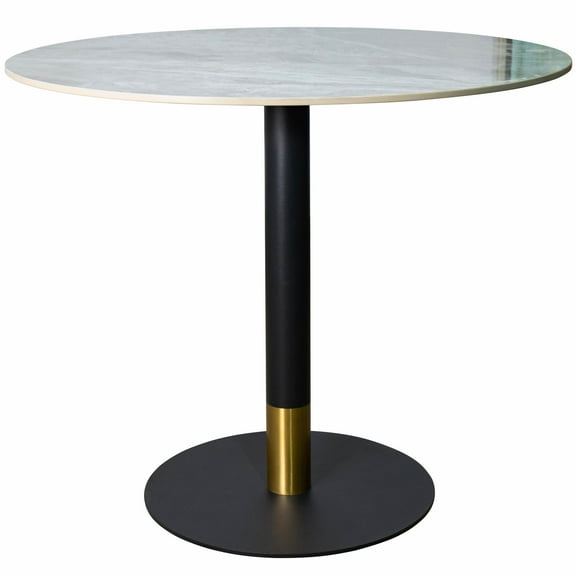 LeisureMod Vail Round Dining Table 36" Wide with Sintered Stone Top and Powder-Coated Round Steel Black/Gold Base Kitchen Table, Seats 2-3 Person for Modern Home,