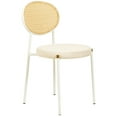 thumbnail image 1 of LeisureMod Velvet Dining Chair Armless Rattan Back Side Chair Modern Accent Chair Comfortable Padded Seat Kitchen Chair with Powder-Coated Stainless Steel Base Euston Collection in Beige, 1 of 11