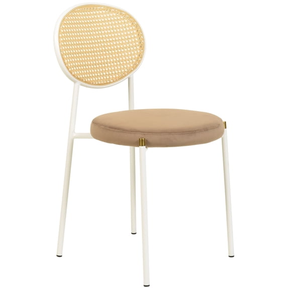 LeisureMod Velvet Dining Chair Armless Rattan Back Side Chair Modern Accent Chair Comfortable Padded Seat Kitchen Chair with Powder-Coated Stainless Steel Base Euston Collection in Brown