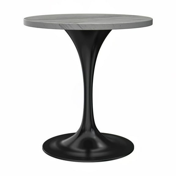 LeisureMod Verve Mid-Century Modern Round Dining Table with White Resin Top and Black Pedestal Base for Kitchen and Dining Room, 27 Inch