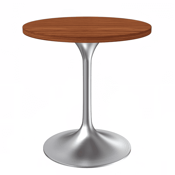 LeisureMod Verve 27" Round Dining Table, Mid-Century Modern MDF Top Dining Table with Silver Stainless Steel Pedestal Table Base for Kitchen and Dining Room, Cognac Brown