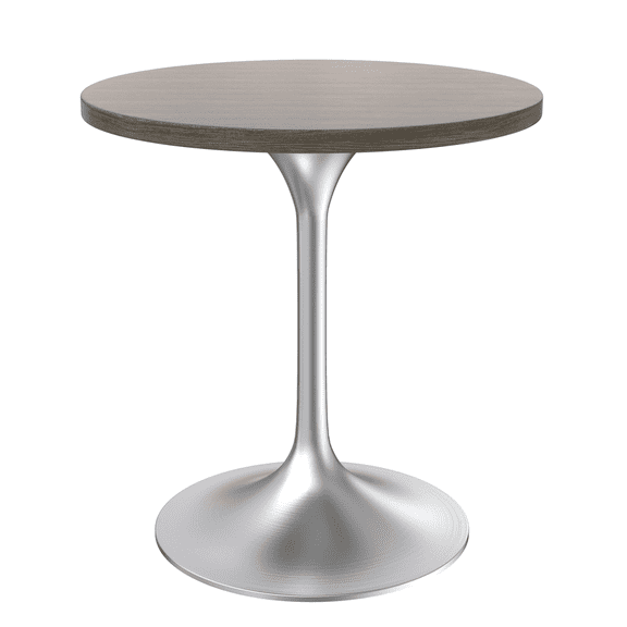 LeisureMod Verve 27" Round Dining Table, Mid-Century Modern MDF Top Dining Table with Silver Stainless Steel Pedestal Table Base for Kitchen and Dining Room, Dark Maple