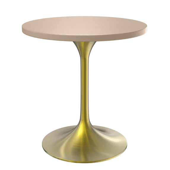 LeisureMod 27" Round Dining Table with MDF Top and Brushed Gold Stainless Steel Pedestal Base Seats 2-3 Person for Modern Home, Kitchen, Cafes Verve Collection Natural Wood