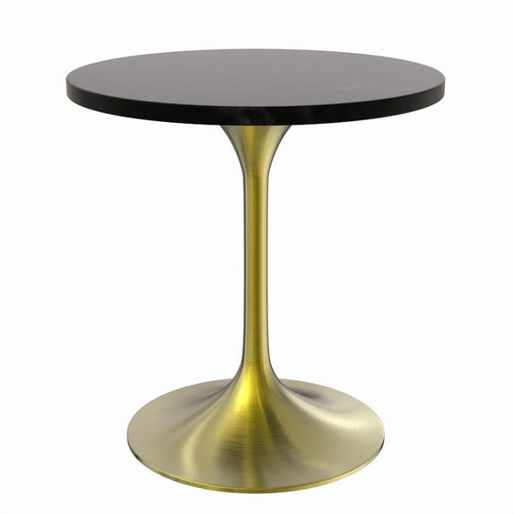 LeisureMod 27" Round Dining Table with MDF Top and Brushed Gold Stainless Steel Pedestal Base Seats 2-3 Person for Modern Home, Kitchen, Cafes Verve Collection Black