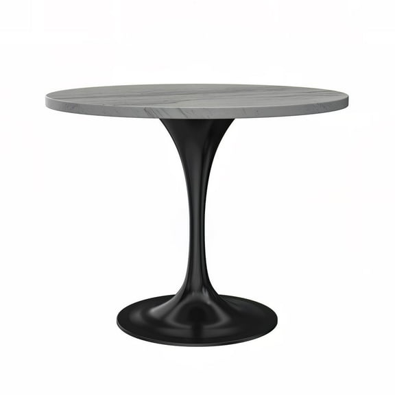 LeisureMod Verve Mid-Century Modern Round Dining Table with White Resin Top and Black Pedestal Base for Kitchen and Dining Room, 36 Inch