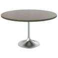 thumbnail image 1 of LeisureMod Verve Mid-Century Modern 48" Round Dining Table with MDF Top and Brushed Chrome Pedestal Base for Dining Room and Kitchen, Dark Maple, 1 of 11