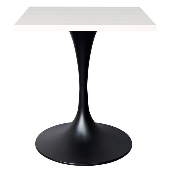 LeisureMod Verve Collection 24 Square Dining Table, Black Base with Light Natural Wood MDF Top