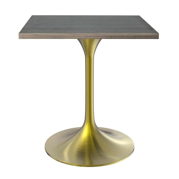 LeisureMod Verve Collection 24 Square Dining Table, Brushed Gold Base with Dark Maple MDF Top