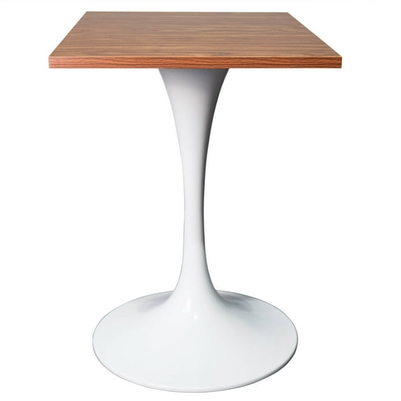 LeisureMod Verve Collection 24 Square Dining Table, White Base with Dark Maple MDF Top