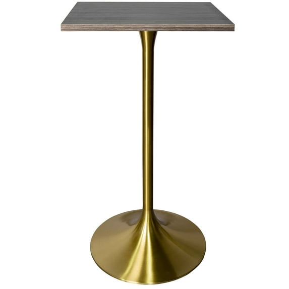 LeisureMod Verve Collection 24 Square Top Bar Height Table, Brushed Gold Base with Dark Maple MDF Top