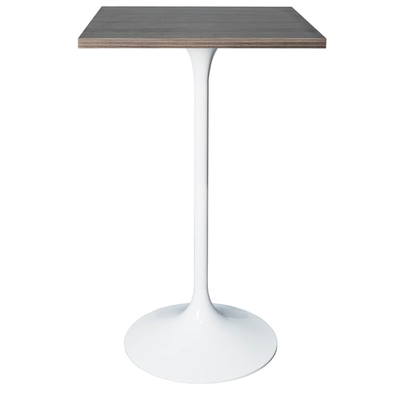 LeisureMod Verve Collection 24 Square Top Bar Height Table, White Base with Dark Maple MDF Top