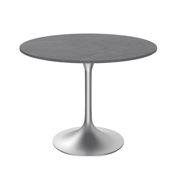LeisureMod Verve 36" Round Dining Table, Mid-Century Modern Sintered Stone Top Dining Table with Silver Stainless Steel Pedestal Table Base for Kitchen and Dining Room, Grey