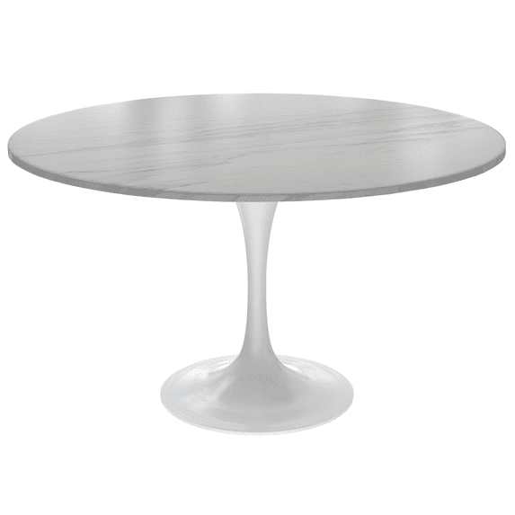 LeisureMod Verve Mid-Century Modern 48" Round Dining Table with Sintered Stone Top and White Steel Pedestal Base for Dining Room and Kitchen, White