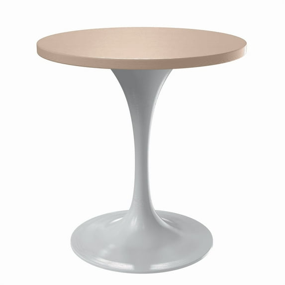 LeisureMod Verve 27" Round Dining Table, Mid-Century Modern MDF Top Dining Table with White Stainless Steel Pedestal Table Base for Kitchen and Dining Room, Black Light Natural