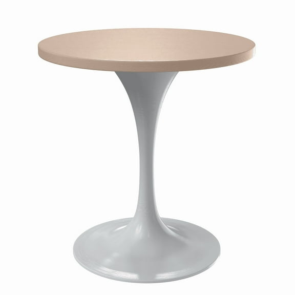 LeisureMod Verve 27" Round Dining Table, Mid-Century Modern MDF Top Dining Table with White Stainless Steel Pedestal Table Base for Kitchen and Dining Room, Black Light Natural