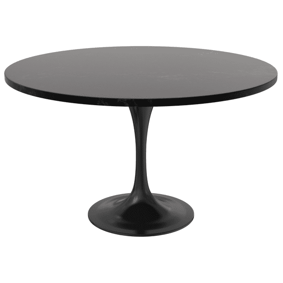 LeisureMod Verve Mid-Century Modern Dining Table with a 48" Round MDF Tabletop and Black Steel Pedestal Base for Kitchen and Dining Room, Black