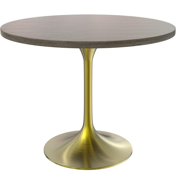 LeisureMod Verve Mid-Century Modern 36" Round Dining Table with MDF Top and Brushed Gold Pedestal Base for Dining Room and Kitchen, Dark Maple