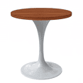 thumbnail image 1 of LeisureMod Verve 27" Round Dining Table, Mid-Century Modern MDF Top Dining Table with White Stainless Steel Pedestal Table Base for Kitchen and Dining Room, Cognac Brown, 1 of 7