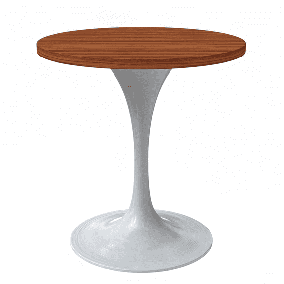 LeisureMod Verve 27" Round Dining Table, Mid-Century Modern MDF Top Dining Table with White Stainless Steel Pedestal Table Base for Kitchen and Dining Room, Cognac Brown