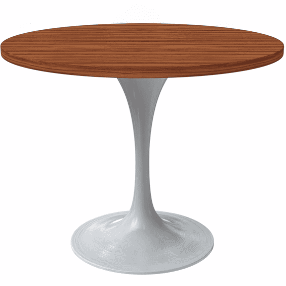 LeisureMod Verve 36" Round Dining Table, Mid-Century Modern MDF Top Dining Table with White Stainless Steel Pedestal Table Base for Kitchen and Dining Room, Cognac Brown