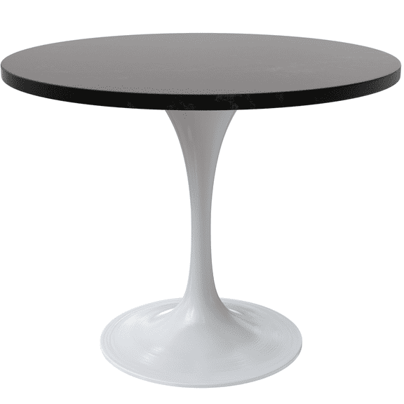 LeisureMod Verve 36" Round Dining Table, Mid-Century Modern MDF Top Dining Table with White Stainless Steel Pedestal Table Base for Kitchen and Dining Room, Black
