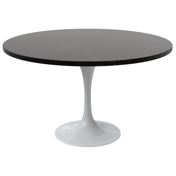 LeisureMod Verve Mid-Century Modern 48" Round Dining Table with MDF Top and White Steel Pedestal Base for Dining Room and Kitchen, Black