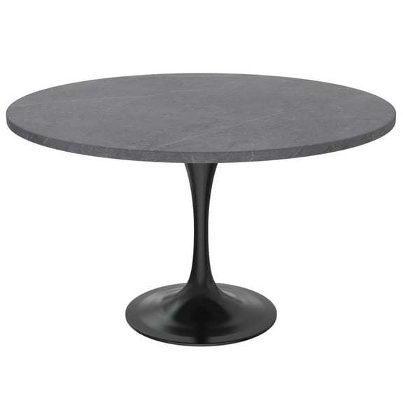 LeisureMod Verve Modern 48" Stone Dining Table in Steel Base Gray