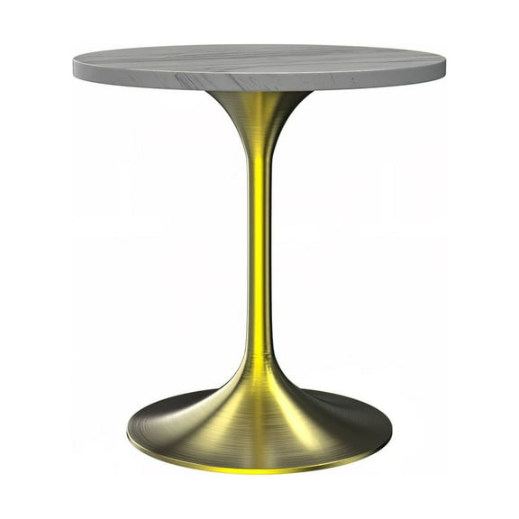 LeisureMod Verve Modern Round Dining Table with White Resin Tabletop and Gold Steel Pedestal Base for Kitchen and Dining Room (27-Inch)
