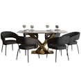 thumbnail image 1 of LeisureMod Voren 7-Piece Dining Set with 71-Inch Sintered Stone Tabletop, White Steel Base, and Gavin Upholstered Open-Back Chairs, Modern Dining Room Furniture in Charcoal, 1 of 12