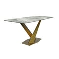 thumbnail image 1 of LeisureMod Voren Mid-Century Modern Dining Table with a 55" Sintered Stone Rectangular Tabletop in Gold Stainless Steel Base for Kitchen and Dining Room, Light Grey, 1 of 10
