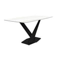 thumbnail image 1 of LeisureMod Voren Modern Dining Table with 62" Rectangular Sintered Stone or Glass Wide Tabletop and Black Steel Legs for Home, Kitchen, Dining or Conference Room in White/Gold, 1 of 10