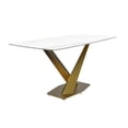 thumbnail image 1 of LeisureMod Voren Modern Dining Table with 71" Rectangular Sintered Stone or Glass Wide Tabletop and Steel Legs for Home, Kitchen, Dining or Conference Room in White/Gold, 1 of 10