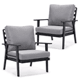 thumbnail image 1 of LeisureMod Walbrooke Mid-Century Modern Outdoor Patio Armchair with Black Powder Coated Aluminum Frame and Removable Cushions for Patio, Balcony, and Backyard, Set of 2 (Grey), 1 of 6