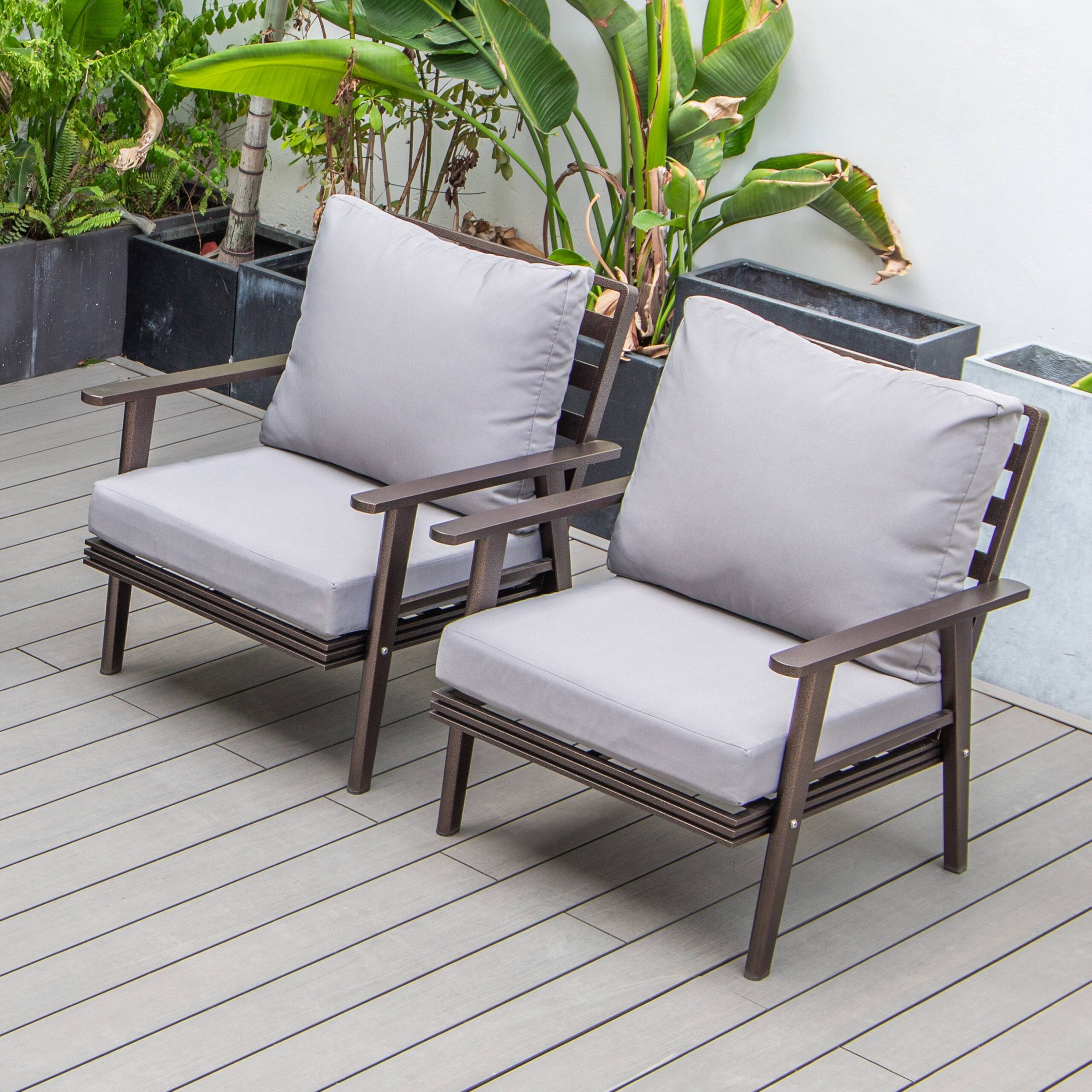 LeisureMod Walbrooke Mid-Century Modern Outdoor Patio Armchair with ...