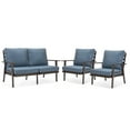 thumbnail image 1 of LeisureMod Walbrooke Modern 3-Piece Outdoor Set with Brown Aluminum Frame and Removable Cushions Loveseat and Armchairs for Patio and Backyard Garden, Navy Blue, 1 of 18