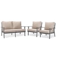 thumbnail image 1 of LeisureMod Walbrooke Modern 3-Piece Outdoor Patio Set with Grey Aluminum Frame and Removable Cushions Loveseat and Armchairs for Patio and Backyard Garden (Beige), 1 of 3