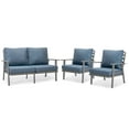 thumbnail image 1 of LeisureMod Walbrooke Modern 3-Piece Outdoor Set with Grey Aluminum Frame and Removable Cushions Loveseat and Armchairs for Patio and Backyard Garden, Navy Blue, 1 of 18