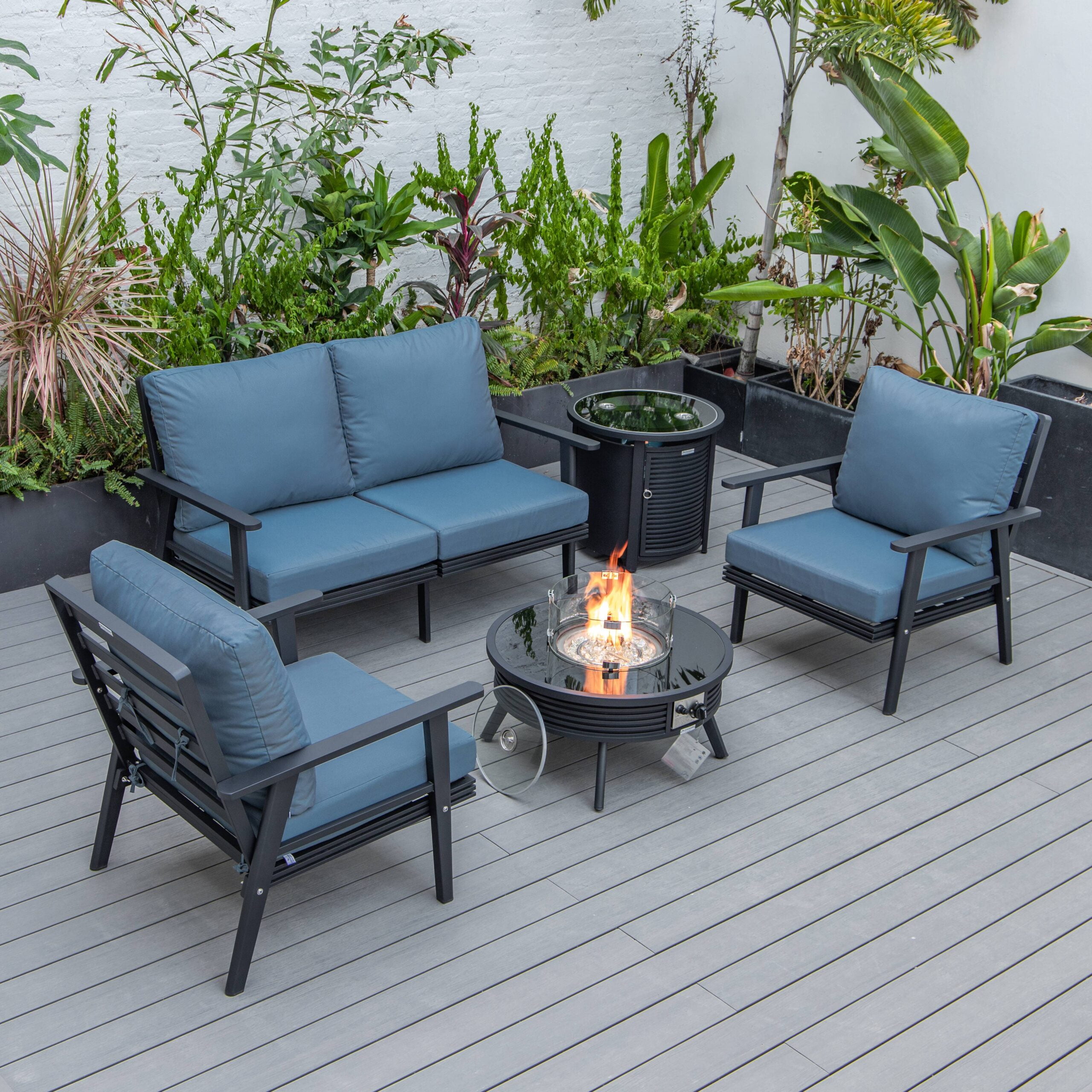 LeisureMod Walbrooke Modern Aluminum 5-Piece Patio Conversation Set ...