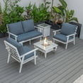 thumbnail image 1 of LeisureMod Walbrooke Modern Aluminum 5-Piece Patio Conversation Set with Outdoor Square Fire Pit Side Table Tank Holder, Navy Blue, 1 of 19
