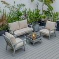 thumbnail image 1 of LeisureMod Walbrooke Modern Aluminum 5-Piece Patio Conversation Set with Outdoor Square Fire Pit Table & Side Table Tank Holder And Beige Cushions, 1 of 19