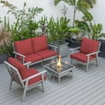 thumbnail image 1 of LeisureMod Walbrooke Modern Aluminum 5-Piece Patio Conversation Set with Outdoor Square Fire Pit Table & Side Table Tank Holder (Red), 1 of 19