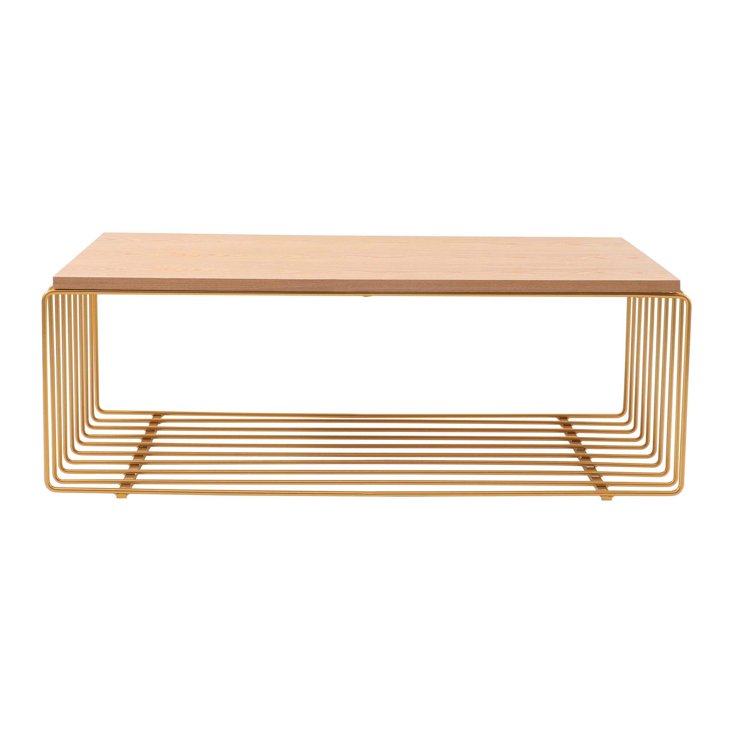Walden 40" Gold Rectangular Coffee Table with Ash Wood Veneer Top