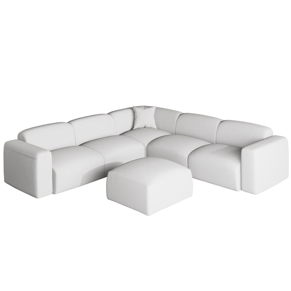 LeisureMod Modular 6-Seater Conversation Set, Sectional Sofa Set with Ottoman – Linen Upholstery Couch for Living Room, Apartment, or Office (Beige)