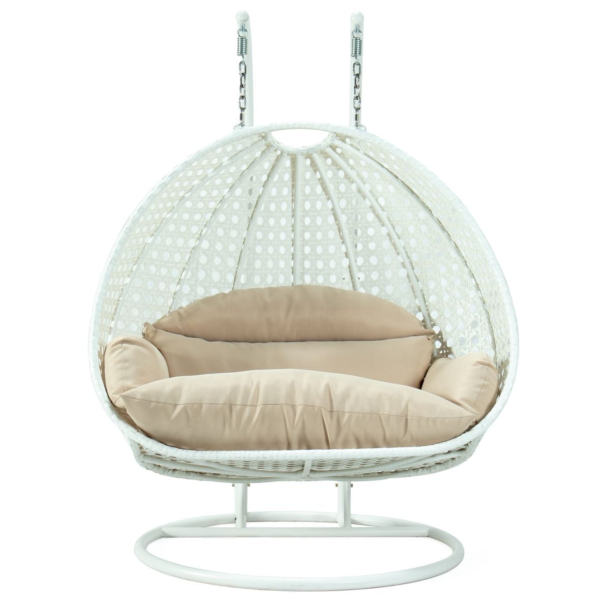LeisureMod Outdoor Indoor Double Wicker Hanging Egg Swing Chair with Stand for 2 Persons