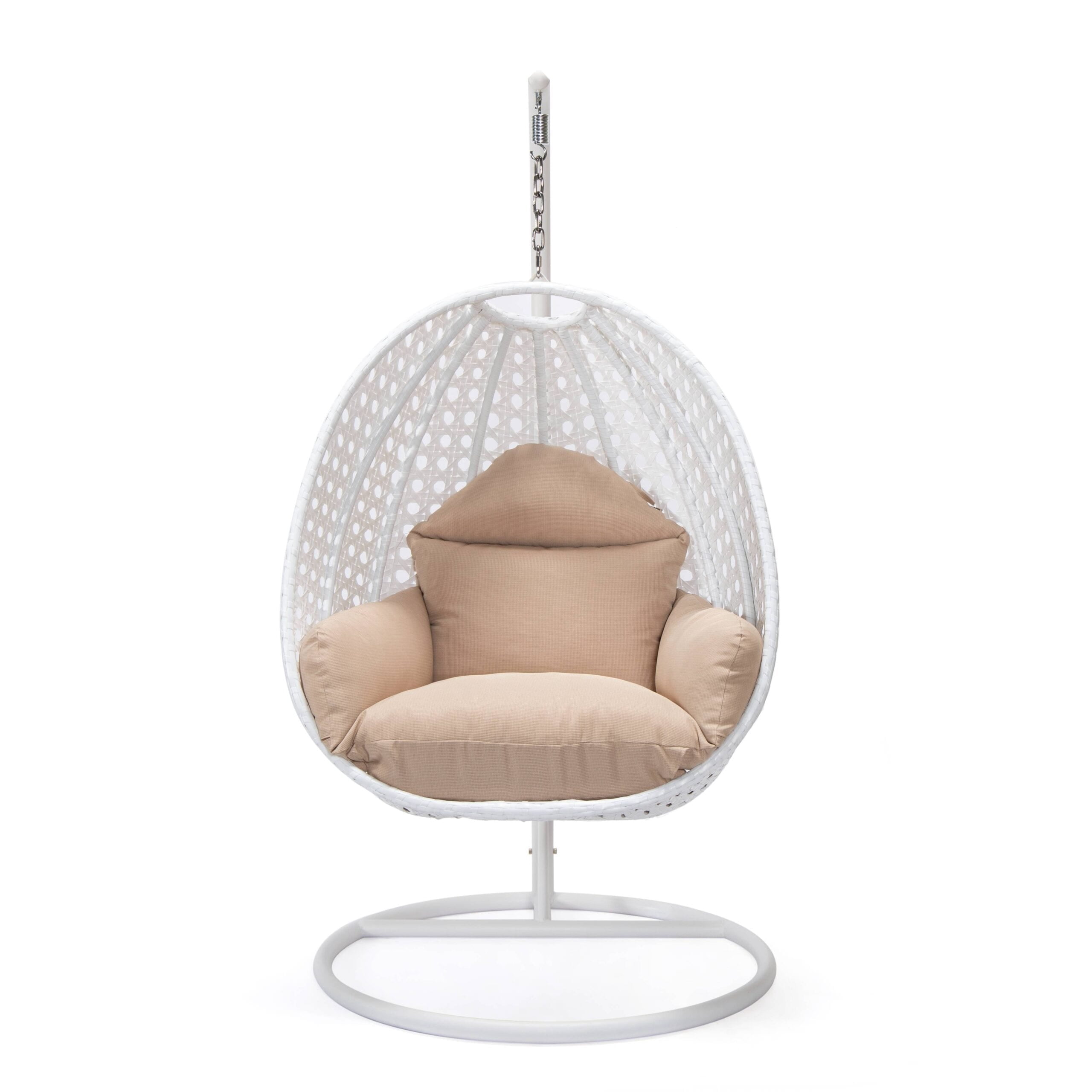 LeisureMod Patio Hanging Egg Swing Chair with White Wicker Shell and ...