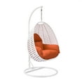 thumbnail image 1 of LeisureMod White Wicker Hanging Egg Chair with Stand and Cushion, Indoor Outdoor Swing for Patio, Bedroom, Garden (Orange), 1 of 10