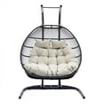 thumbnail image 1 of LeisureMod Folding Double Egg Chair Swing Rattan Wicker 2-Seater Porch Swing with Stand for Outdoor & Indoor, 1 of 12