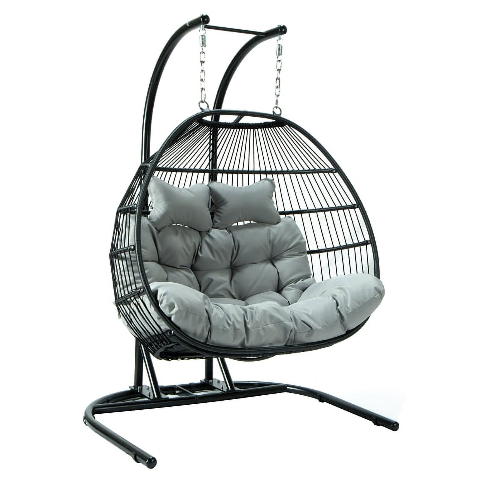 Gray Aluminum Hanging Pod Chair with Cushions for Deck